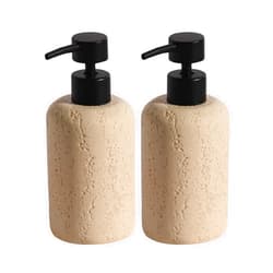 Haocoott 2PCS Soap Dispensers 340ML 11OZ, Luxurious Hand Dish Lotion Shampoo Soap Dispenser Jar, Travertine Soap Pump Bottles for Kitchen Bathroom Countertop (Yellow)