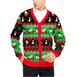 Goodstoworld Men's Ugly Christmas Cardigan Cozy Pullover Sweater V Neck Buttons Soft Knitwear