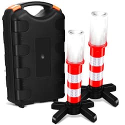 Riakrum 2 Pcs LED Road Flares Emergency Warning Light Bright Red Highway Beacon Safety Strobe Light Roadside Flares with Magnetic Bases Detachable Stands for Car Truck Vehicles (Batteries Excluded)