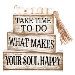Yuntau 4 Pcs Farmhouse Tabletop Decoration Inspirational Farmhouse Tiered Tray Decor Rustic Retro Wood Bead Garland Take Time to Do What Makes Your Soul Happy Block Centerpiece Sign for Home Shelf