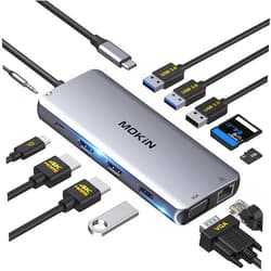 MOKiN USB C Docking Station Dual Monitor, Dual HDMI Adapter 12 in 1 Triple Display USB C Hub with VGA, Gigabit Ethernet, 100W PD, 4 USB Ports, SD/TF Card Reader Audio for Lenovo/HP/Dell Type-C Laptops