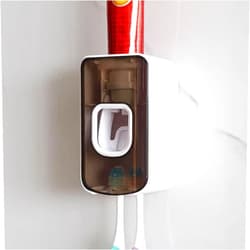 LUEXBOX 2 Slot Toothbrush Holder and Toothpaste Dispenser Wall Mounted, Automatic Toothpaste Squeezer, 2 in 1 Tooth Brush Toothpaste Organizer for Shower (Grey)
