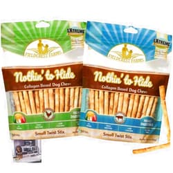 Fieldcrest Farms Nothing to Hide Natural Rawhide Alternative Small Twist Stix for Dogs -100 Pack Bundle (50 Beef & 50 Chicken) - Easily Digestible Chews for Moderate Chewers Under 15lbs - Plus Magnet
