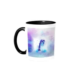 3dRose Image of Watercolor Dolphin Painting On Blue Violet Background 11oz Two-Tone Black Mug