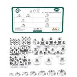 JMINRUN 145 PCS 5 Size Metric Flange Nuts Assortment Kit, 304 Stainless Steel Serrated Flange Hex Lock Nuts-M3, M4, M5, M6, M8, M10, M12