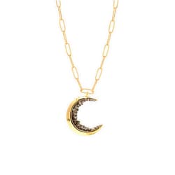 MignonandMignon Crescent Moon Charm Necklace Crystal Pendant Paperclip Chain for Women Birthday Gift Mother's Day Celestial Handmade Gothic Halloween Jewelry -P-ZCMN