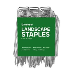 GROWNEER Landscape Staples 100 Packs 6 Inches Heavy Duty 11 Gauge Galvanized Steel Garden Stakes, Garden Staples Securing Pegs for Securing Weed Fabric Landscape Fabric Netting Ground Sheets & Fences