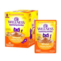 Wellness Appetizing Entrées Mousse Adult Wet Cat Food, Natural, Protein-Rich, Grain Free, 1.4 Ounce Pouch, 8 Pack (Chicken Recipe)