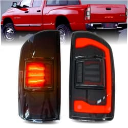 HCMOTIONZ HCmotion LED Tail Lights for Dodge Ram 1500 2002-2006, Taillights Assembly for Dodge Ram 2500 3500 2003-2006 Smoked Rear Lamps With DRL Animation & Sequential (V1-Smoke)