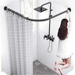 MLKJXD Curved Corner Shower Curtain Rail extendable L Shape Extendable Shower Curtain Rod Curved No Drill Shower Curtain Rail 100% Rustproof Bathroom Corner Bathroom Curtain Hanger Pole for Bath Tubs