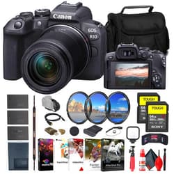 Canon EOS R10 Mirrorless Camera with 18-150mm Lens (5331C016) + 2 x Sony 64GB TOUGH SD Card + Filter Kit + Wide Angle Lens + Telephoto Lens + Color Filter Kit + Lens Hood + Bag + More (Renewed)