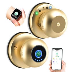 Anweller Smart Door Knob with Lock, Anweller Fingerprint Biometric Keyless Entry Electronic Digital Bluetooth App Control WiFi Door Lock for Bedroom Interior Apartment Garage Front Door - Gold