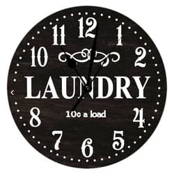 UanMere Shabby Chic Battery Operated Black Wall Clock - 12 inch Laundry Room Decor, Non-Ticking Wooden Wall Hanging Clock for Kitchen and Outdoor