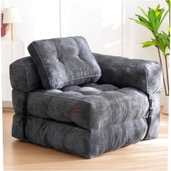 MAXYOYO Folding Sofa Bed, L-Shaped Convertible Sofa Bed with Armrest Foldable Sleeper Sofa with Pillow, Portable Fold Out Chair Bed Comfy Floor Sofa Lounge for Living Room Bedroom, Dark Grey