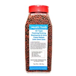 Aquatic Foods Inc. 12-Types of Floating/Sinking Blackworm & Intense Coloring Pellets of Mixed of 1mm, 2mm, 3mm Ideal for All Tropical and Pond Fish. Premium Tropical Fish Pellets. GB-1000-1-lb 5oz