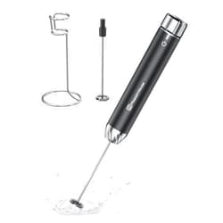 Maestri House Rechargeable Milk Frother with Stepless Speed Control, Handheld Electric Foam Maker Waterproof Drink Mixer Foamer with Stainless Steel Stand & Detachable Whisks for Lattes, Cappuccino