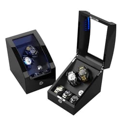 TRIPLE TREE Double Watch Winder+ 3 Soft Leather Watch Pillows LED Automatic Watches Winding Box Wood Shell Mechanical Watch Shaker Japanese Quiet Motor Watch Spinner Case Fit Lady and Man Watches