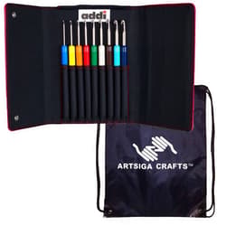 addi Comfort Grip Colours Crochet Hook Set Sizes Metric 2, 2.5, 3, 3.5, 4, 4.5, 5, 5.5, and 6mm Bundle with 1 Artsiga Crafts Project Bag