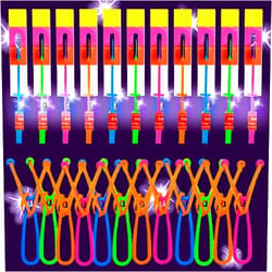 Krcilcuk 50 Pcs LED Flying Set, Flying Rocket Copters Outdoor Game Toys Glow in The Dark Party Supplies Party Favors for Kids 8-12,4-8, 25 Slingshot+25 Glow Helicopter
