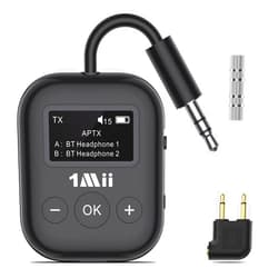 1Mii Airplane Bluetooth 5.3 Transmitter for All Headphones - Bluetooth Adapter for TV - Dual Connection - aptX Low Latency - Flying Travel,Long Flight Essentials - Wireless Audio Aux for MP3,Game,PC-Black
