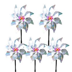 LeoJiang Reflective Pinwheels Foil Windmill Bird Scarer Windmill Bird Deterrent Pinwheel Effective Colour Spinner Animal Pigeon Deterrent for Gardens Plant Protect 5Pcs Silver