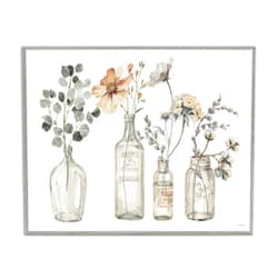 Stupell Industries Antique Floral Bouquets Flowers Glass Jar Painting Grey Framed 11 x 14