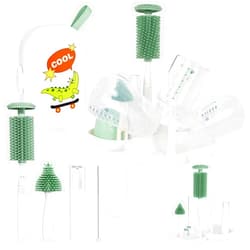 HEYTUYA Portable 6 in 1 Travel Kit, Baby Travel Essentials, Bottle Brush Set, Silicone Brushes, Nipple & Straw Cleaner, Soap Dispenser, Storage Box & Drying Rack