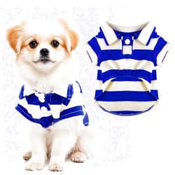 Pistha Dog Shirt Polo Shirt Striped Collar Puppy Clothes Summer Button Up Pet Clothes for Small Medium Dogs Cats for Boy Girl Pets (Royal Blue, Medium)