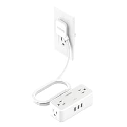 TESSAN Ultra Thin 5FT Flat Extension Cord, TESSAN Surge Protector Flat Plug Power Strip 4 Wide Spaced AC Outlets 3 USB, 900 Joules Protection, Suitable for Home Office Dorm