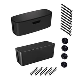 Chouky 2 Packs Large Cable Management Box - Large Cord Organizer Box to Hide Power Strip & Under Desk, TV Computer Wires Cable Organizer Box with Baby Proofs, Desk Cord Organizer for Home/Office - Black