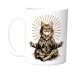Spiritual Buddha Mediation Cat Zen Buddha Buddhist Yoga Spiritual Hindu Meditation Ceramic Mug, White