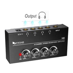 FIFINE TECHNOLOGY Fifine Headphone Amplifier 4 Channels Metal Stereo Audio Amplifier,Mini Earphone Splitter with Power Adapter-4x Quarter Inch Balanced TRS Headphones Output and TRS Audio Input for Sound Mixer-N6