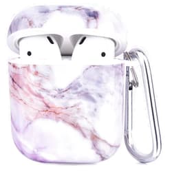 CAGOS for Airpod Case, Cute Marble Protective Hard Cover with Keychain Compatible with Apple Airpods 2nd/1st Generation Case for Women Men, Light Purpl