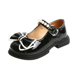 Generic Toddler Girls Shoes Boots Fashion Autumn Girls Casual Shoes Thick Sole Round Toe Bow Pearl Toddler Dress Boots
