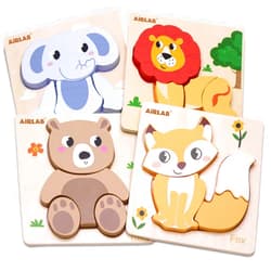 Airlab Wooden Puzzles for Toddlers 1 2 3 Year Old Animals Shape Puzzle Toys for Travel Airplane Gift for Kids Montessori Early Development Gifts for Baby Boys Girls with Drawstring Bag Pack of 4