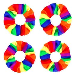 Watayo 4 Pcs Pride Rainbow Hair Scrunchies- LGBT Rainbow Hair Ring Hair Ties- Elastic Striped Rainbow Ponytail Holder for Women Girls Hair Accessories