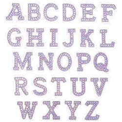 GorinsKani 26PCS Rhinestone Letter Iron On Patch Shiny Badge A-Z Flashing Rhinestone Letter Decal Pearl DIY Dress Jeans Decal Decoration (Purple Letter Cloth Sticker)