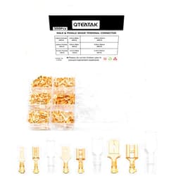 QTEATAK 2.8,4.8,6.3mm Golden Quick Splice Male and Female Wire Spade Crimp Terminal Connectors Wire Connectors Assortment Kit with Insulating Sleeve(300Pcs)