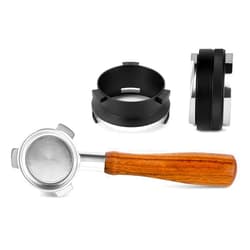 Mounting UP 51mm Bottomless Portafilter Hands-Free Dosing Funnel Double Sided 2 in 1 Coffee Distributor Fits For Delonghi 9 Series Plaid Pattern Stainless Steel Two Cup Basket Filter Black Set of 4 (HF-SM-B) CA