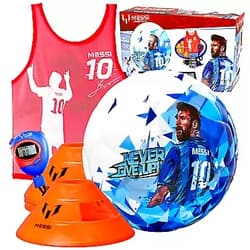 Messi Training System Kids Soccer Training Set - 7 pc Football Time Zone Kit - Size 4 Youth Soccer Ball with 4 Cones, Stopwatch Timer, and Vest - Lionel Messi Soccer Equipment Boys