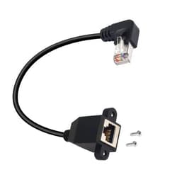 QIANRENON 90°Angle RJ50 10P10C Panel Mount Ethernet Extension Cable, 10P 10C Female to Right Angle Male Communication Extension Cable, Cat5E, Shielded, 30cm/11.8in (Right Bend)