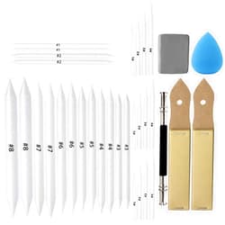 KOOTIKO 33 Pcs Blending Stumps and Tortillions Set Art Blenders with Sketch Sandpaper Pencil Sharpener Pencil Extension Tool Drawing Kneaded Eraser Sponge for Student Sketch Drawing Tool