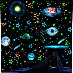 Pajean 5 Sheets Glow in The Dark Moon Planets Stars for Ceiling Glowing Star Moon Planets Wall Decals Solar System Galaxy Space Stickers Nursery Wall Decals for Kids Boys Bedroom Party Decor (Night Sky)