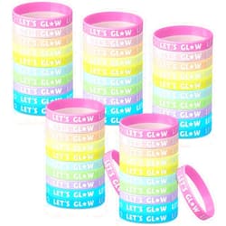 Karenhi 100 Pcs Let's Glow Silicone Bracelet Crazy Bracelet Glow in the Dark Bracelets Light up Wristbands for Neon Party Concerts Sports Parties Night Favors, 10 Styles