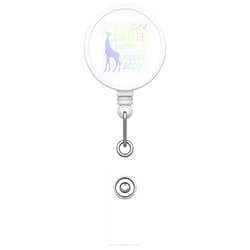 DistinctInk Funny Custom Printed Retractable Badge Reel Name Badge Holder – Durable Nursing ID Badge Reel for Schools Hospitals Businesses - Just a Giraffe Trapped in a Human Body