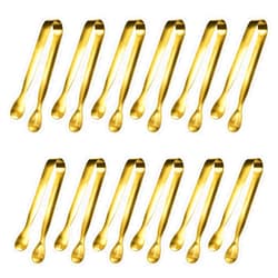 JCREN 12 Pcs Serving Tongs, Small Serving Utensils for Parties Catering Gold Tongs, Food-Grade 304 Stainless Steel Mini Appetizer Tongs for Tea Party Coffee Bar, 4