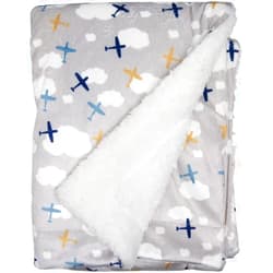 Lila & Jack Reversible Mink and Sherpa Baby Blanket, Newborn - Toddler Blanket 30 X 40 Inches (Airplane)