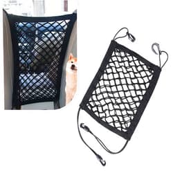 Sinytuto 1 PC Car Front Seat Pet Barrier Net, 11.4 x 10.2 Dog Anti-Falling Retractable Elastic Protector, Doublelayer Thick Mesh Ventilable Visible Safety Divider, Universal Travel Accessory (Black)