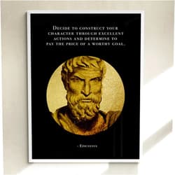 MAXFOUNDRY Epictetus Black & Gold Portrait, Philosophy Quote, Stoicism Poster, Gift for Stoics, Ancient Greek Philosophy, Motivational Print, Stoic Art, Frame Not Included 8x10 / 20x25 cm