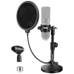 BILIONE Upgraded Desktop Microphone Stand, Adjustable Mic Stand Desk with Pop Filter, Shock Mount, Microphone Clip, 5/8